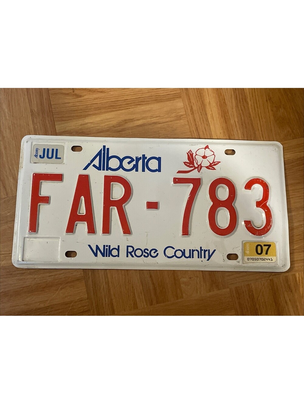 Alberta AB Canada FAR 783 License Plate 2007 Expired Canadian Wild Rose Country